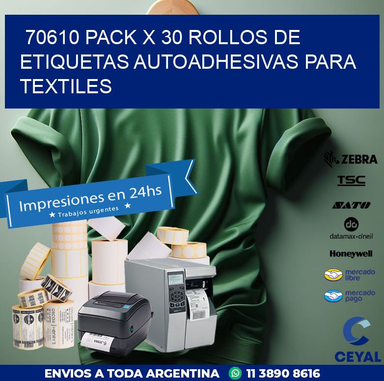 70610 PACK X 30 ROLLOS DE ETIQUETAS AUTOADHESIVAS PARA TEXTILES