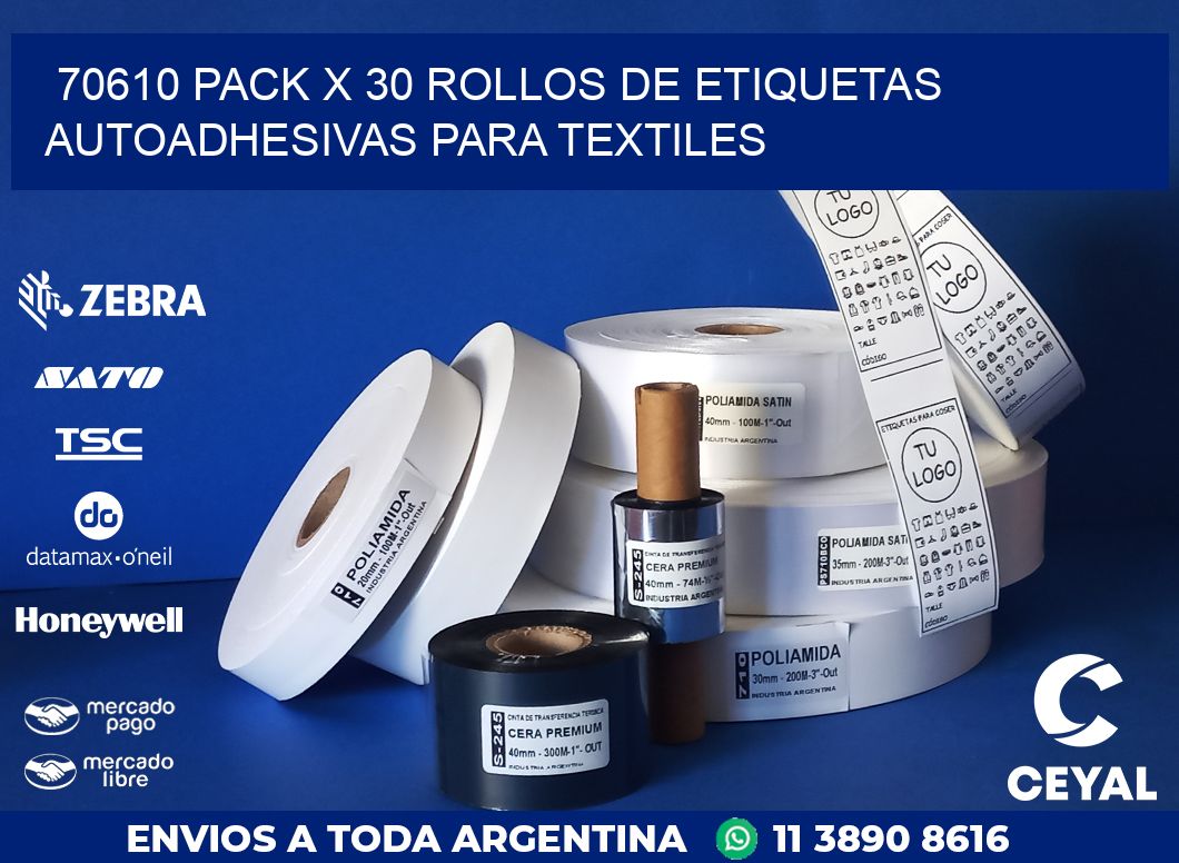 70610 PACK X 30 ROLLOS DE ETIQUETAS AUTOADHESIVAS PARA TEXTILES