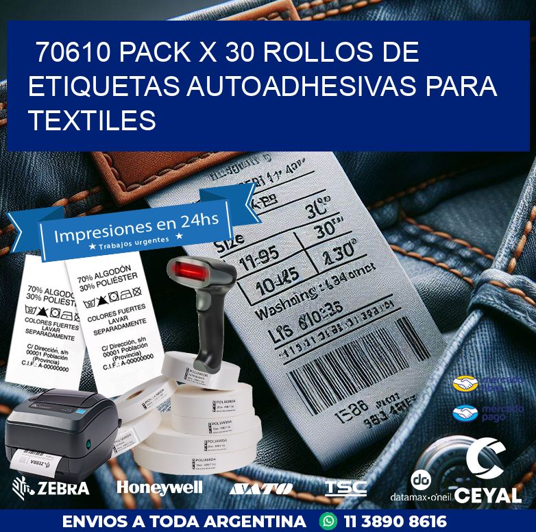 70610 PACK X 30 ROLLOS DE ETIQUETAS AUTOADHESIVAS PARA TEXTILES