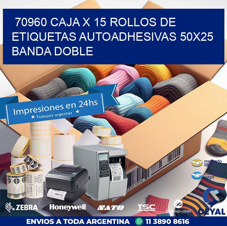 70960 CAJA X 15 ROLLOS DE ETIQUETAS AUTOADHESIVAS 50X25 BANDA DOBLE