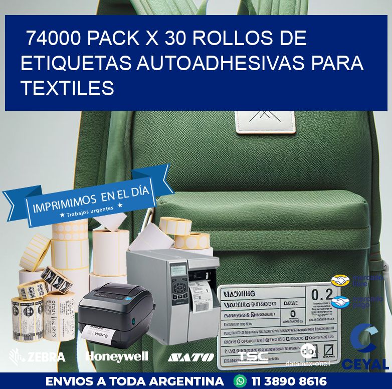 74000 PACK X 30 ROLLOS DE ETIQUETAS AUTOADHESIVAS PARA TEXTILES