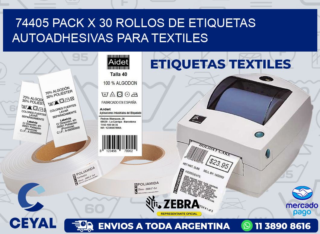 74405 PACK X 30 ROLLOS DE ETIQUETAS AUTOADHESIVAS PARA TEXTILES