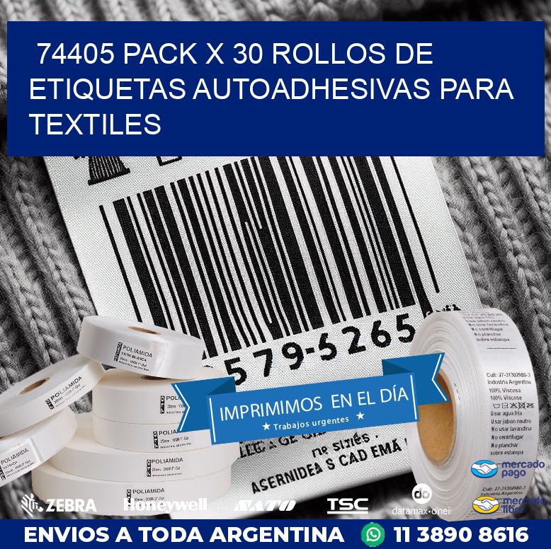 74405 PACK X 30 ROLLOS DE ETIQUETAS AUTOADHESIVAS PARA TEXTILES