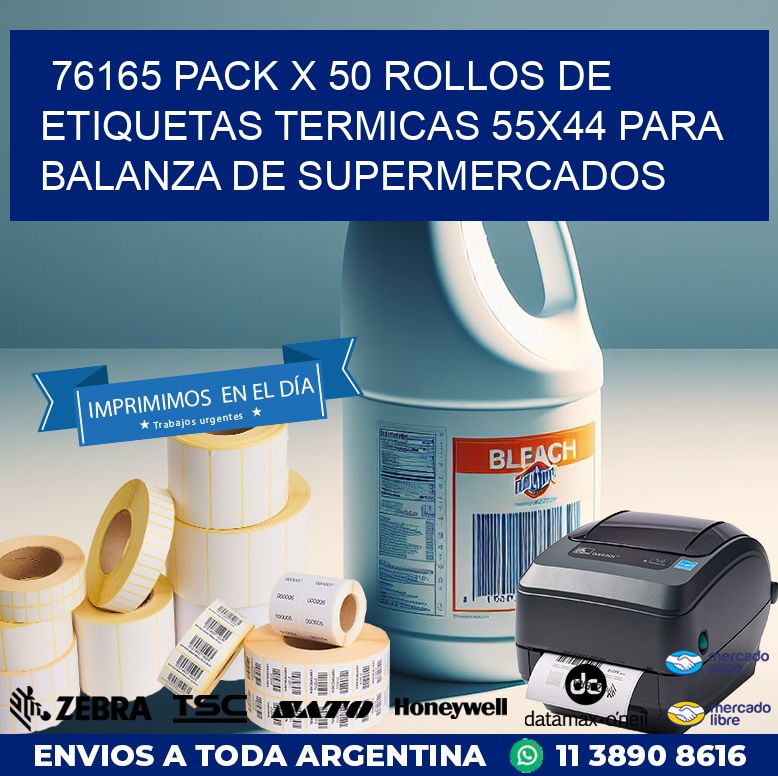 76165 PACK X 50 ROLLOS DE ETIQUETAS TERMICAS 55X44 PARA BALANZA DE SUPERMERCADOS