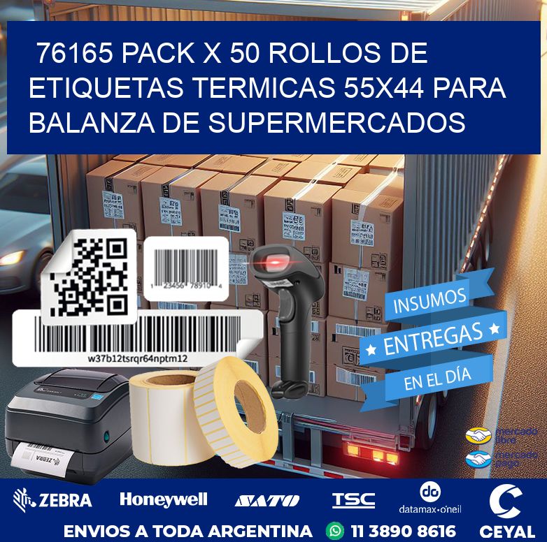 76165 PACK X 50 ROLLOS DE ETIQUETAS TERMICAS 55X44 PARA BALANZA DE SUPERMERCADOS