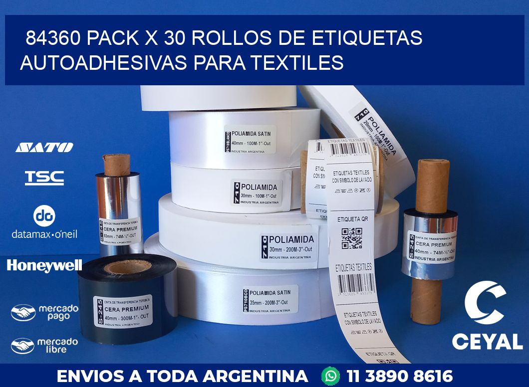84360 PACK X 30 ROLLOS DE ETIQUETAS AUTOADHESIVAS PARA TEXTILES