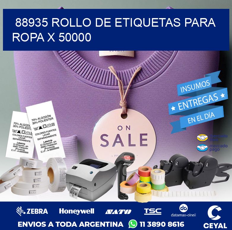 88935 ROLLO DE ETIQUETAS PARA ROPA X 50000