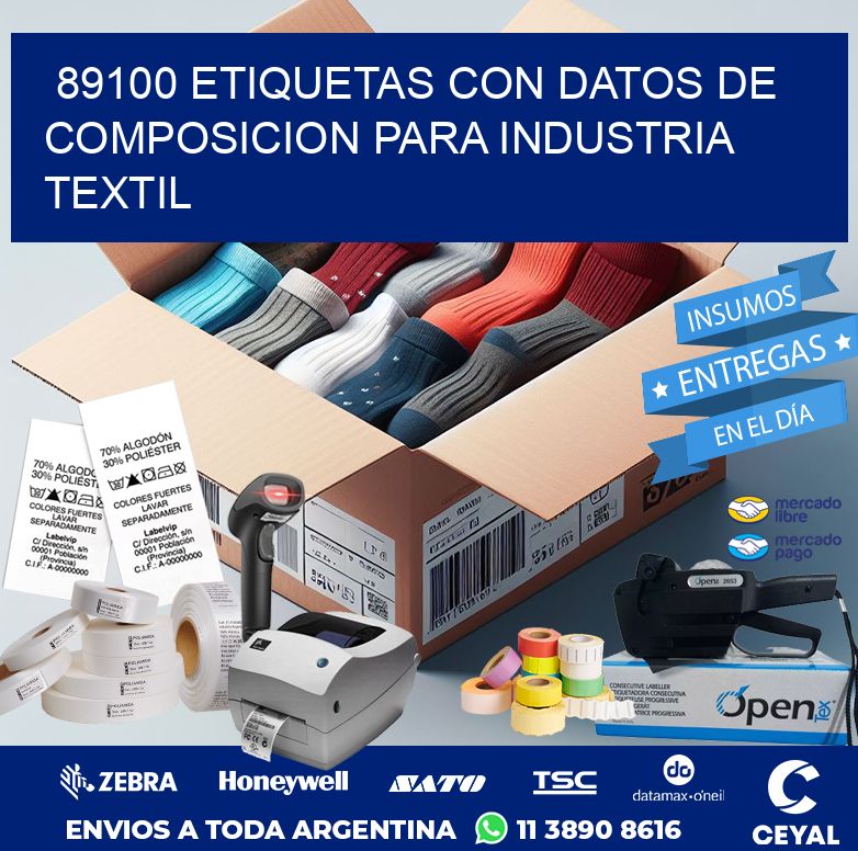 89100 ETIQUETAS CON DATOS DE COMPOSICION PARA INDUSTRIA TEXTIL