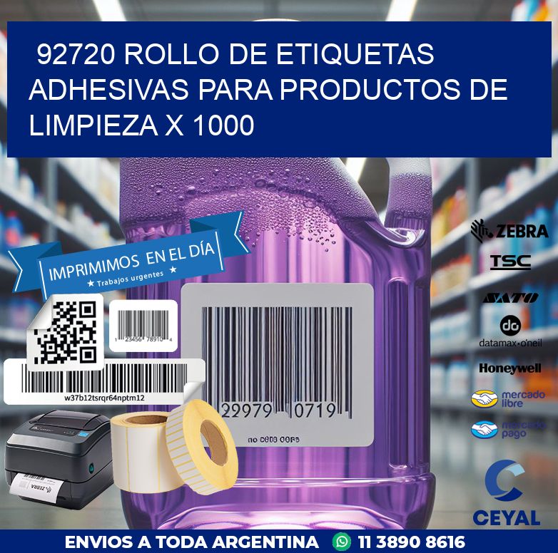 92720 ROLLO DE ETIQUETAS ADHESIVAS PARA PRODUCTOS DE LIMPIEZA X 1000