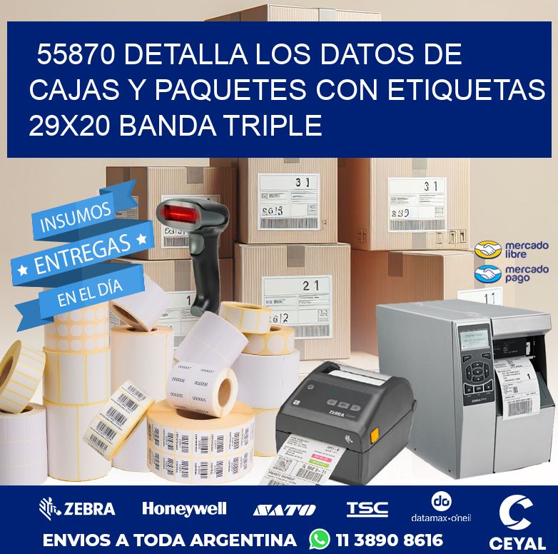 55870 DETALLA LOS DATOS DE CAJAS Y PAQUETES CON ETIQUETAS 29X20 BANDA TRIPLE