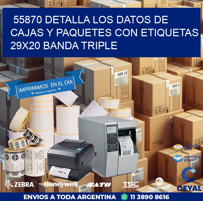 55870 DETALLA LOS DATOS DE CAJAS Y PAQUETES CON ETIQUETAS 29X20 BANDA TRIPLE