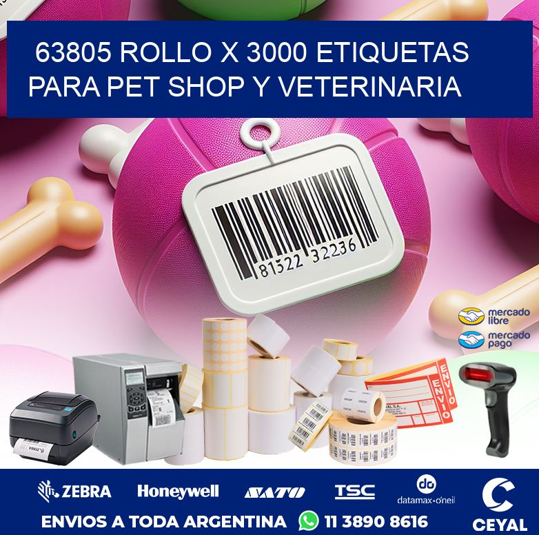 63805 ROLLO X 3000 ETIQUETAS  PARA PET SHOP Y VETERINARIA
