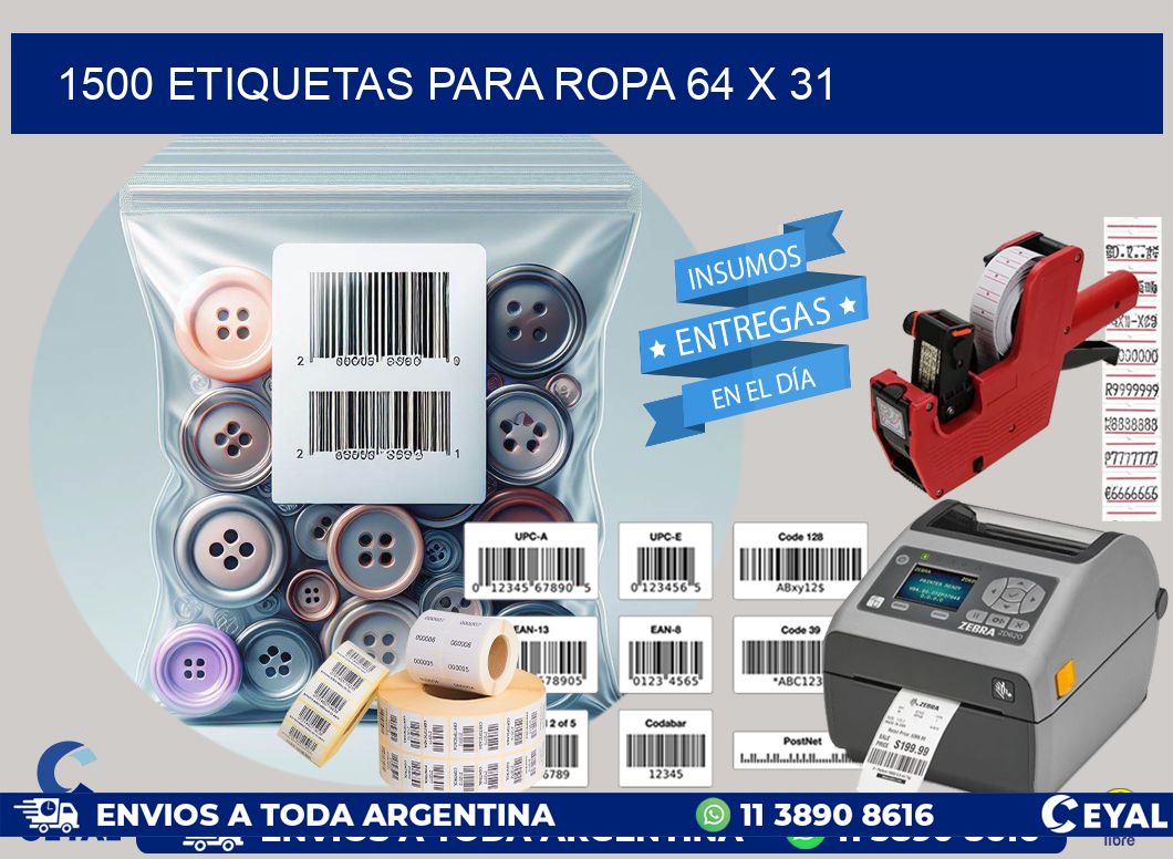 1500 ETIQUETAS PARA ROPA 64 x 31