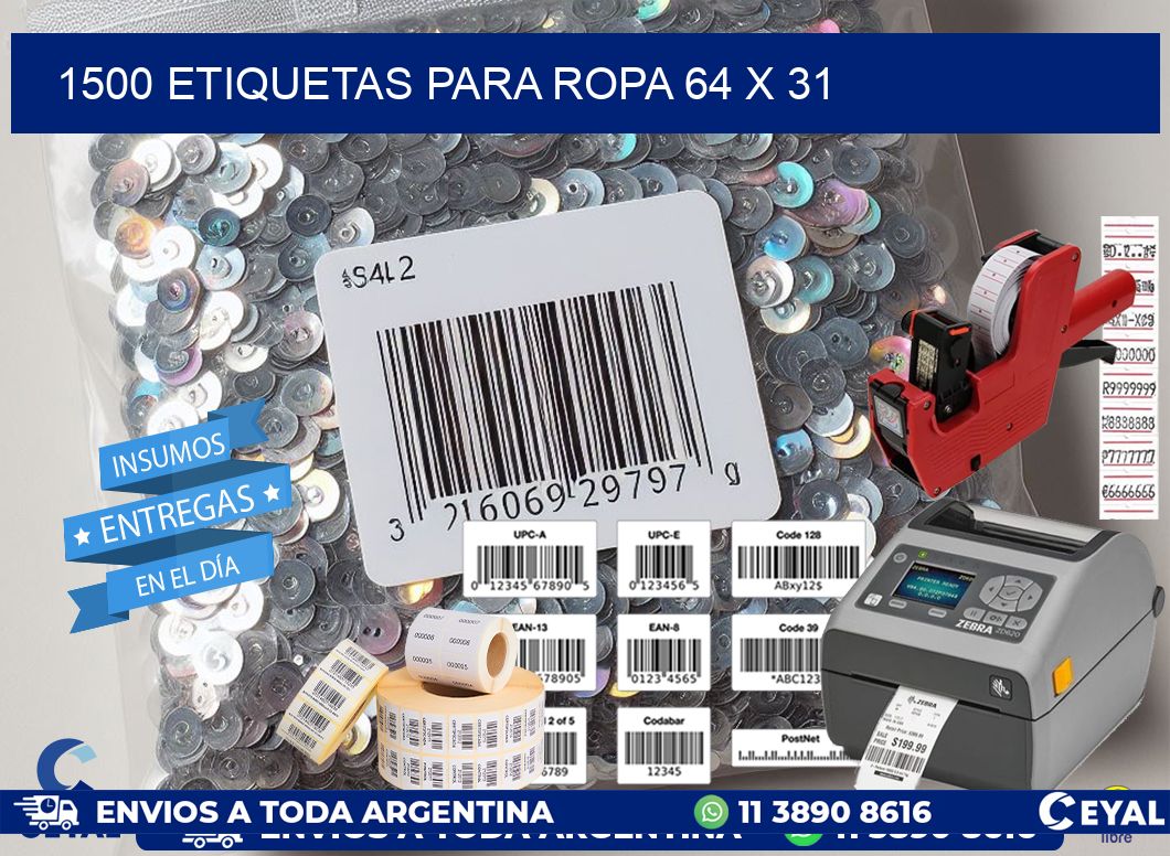 1500 ETIQUETAS PARA ROPA 64 x 31