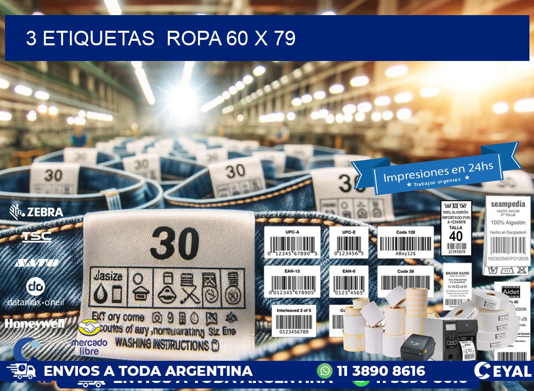 3 ETIQUETAS  ROPA 60 x 79