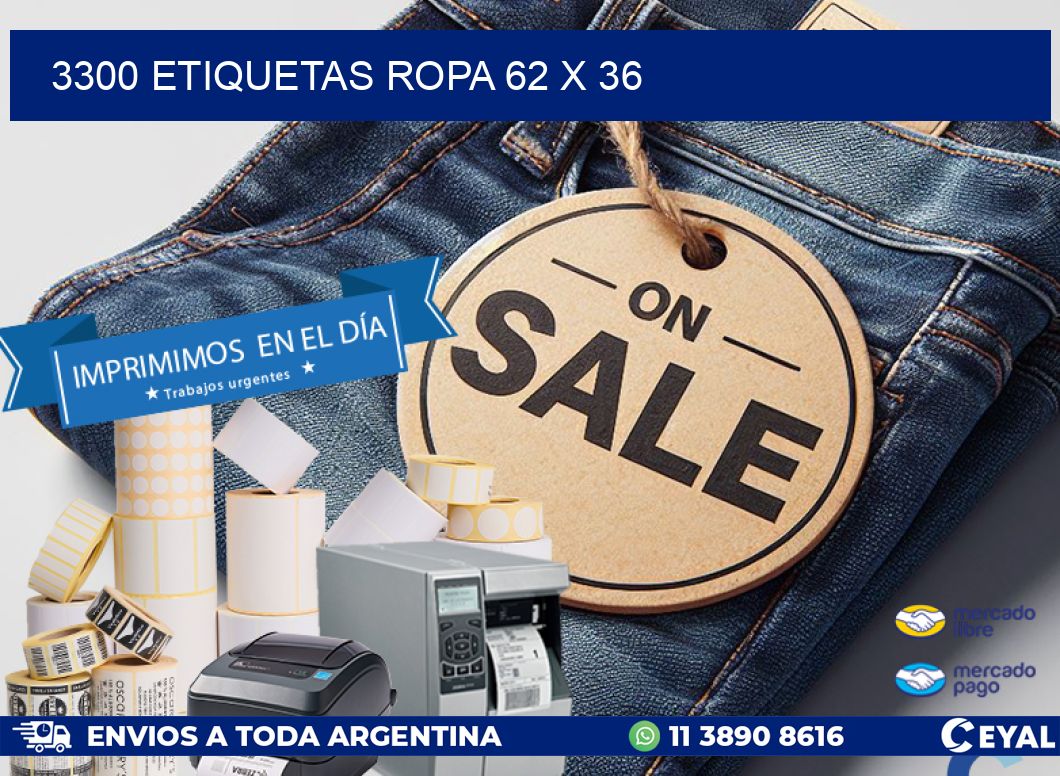 3300 ETIQUETAS ROPA 62 x 36