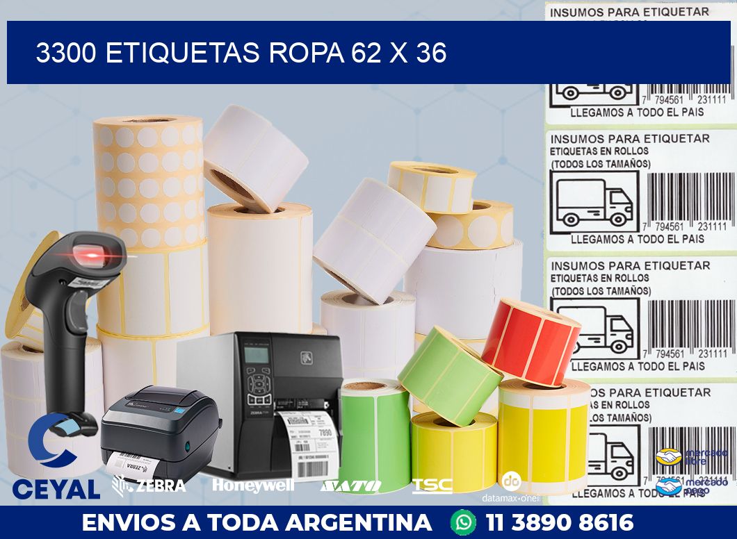 3300 ETIQUETAS ROPA 62 x 36