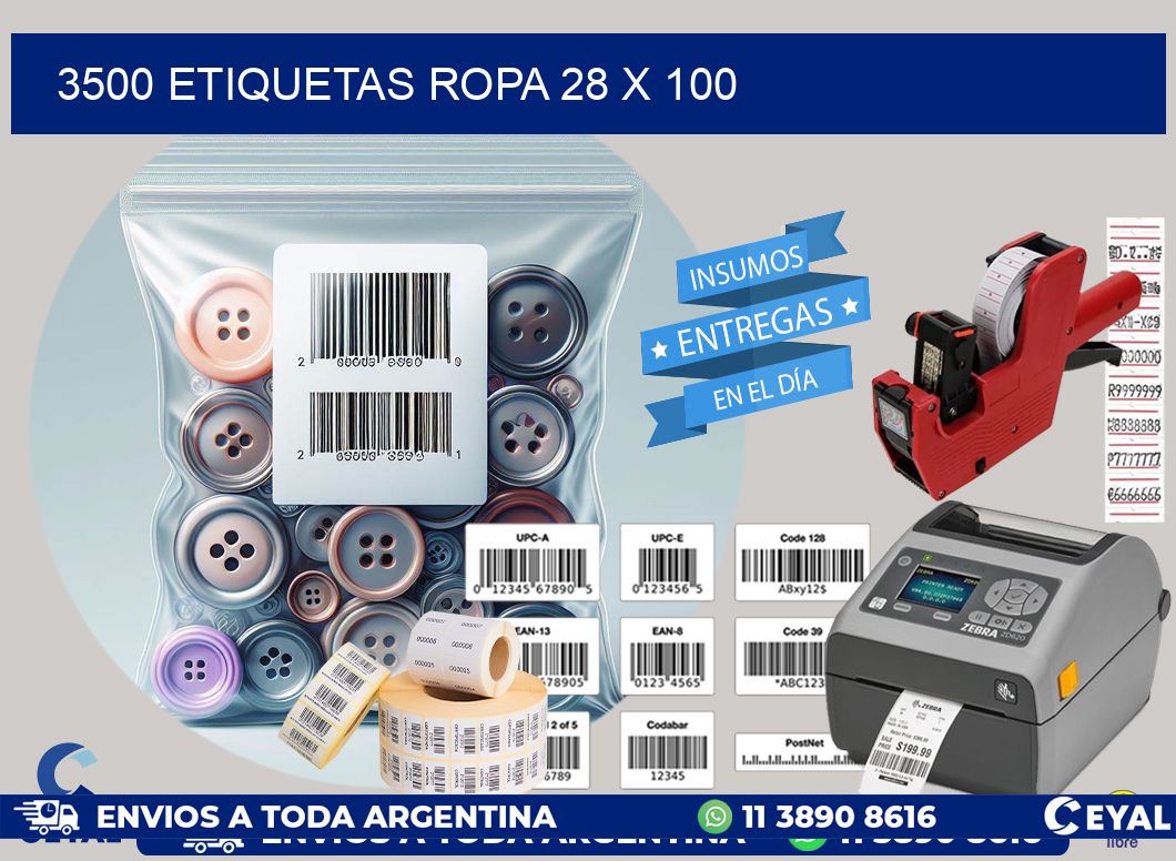 3500 ETIQUETAS ROPA 28 x 100