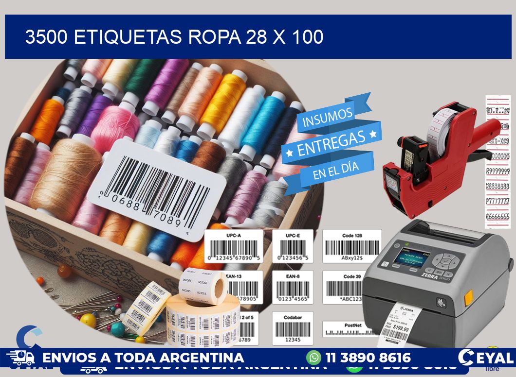 3500 ETIQUETAS ROPA 28 x 100