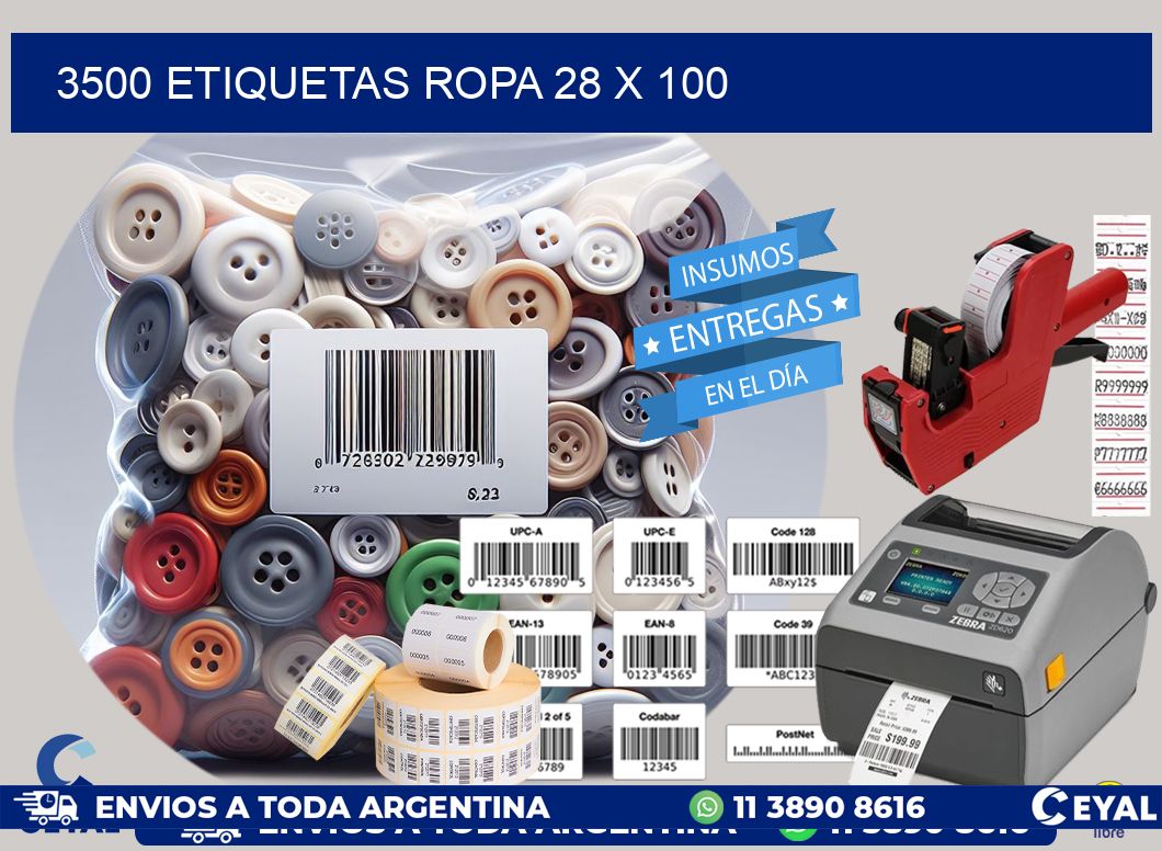 3500 ETIQUETAS ROPA 28 x 100
