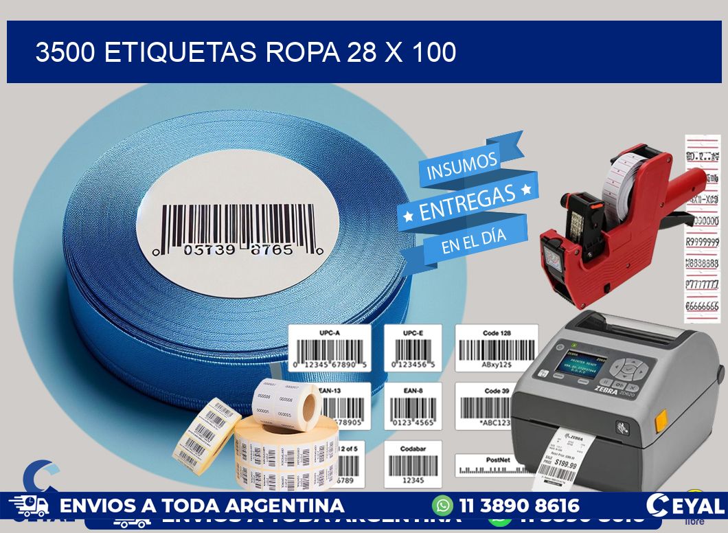 3500 ETIQUETAS ROPA 28 x 100