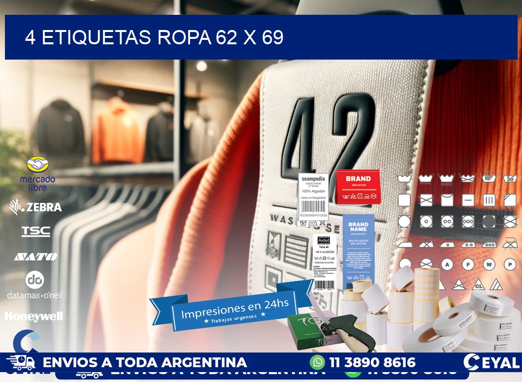 4 ETIQUETAS ROPA 62 x 69