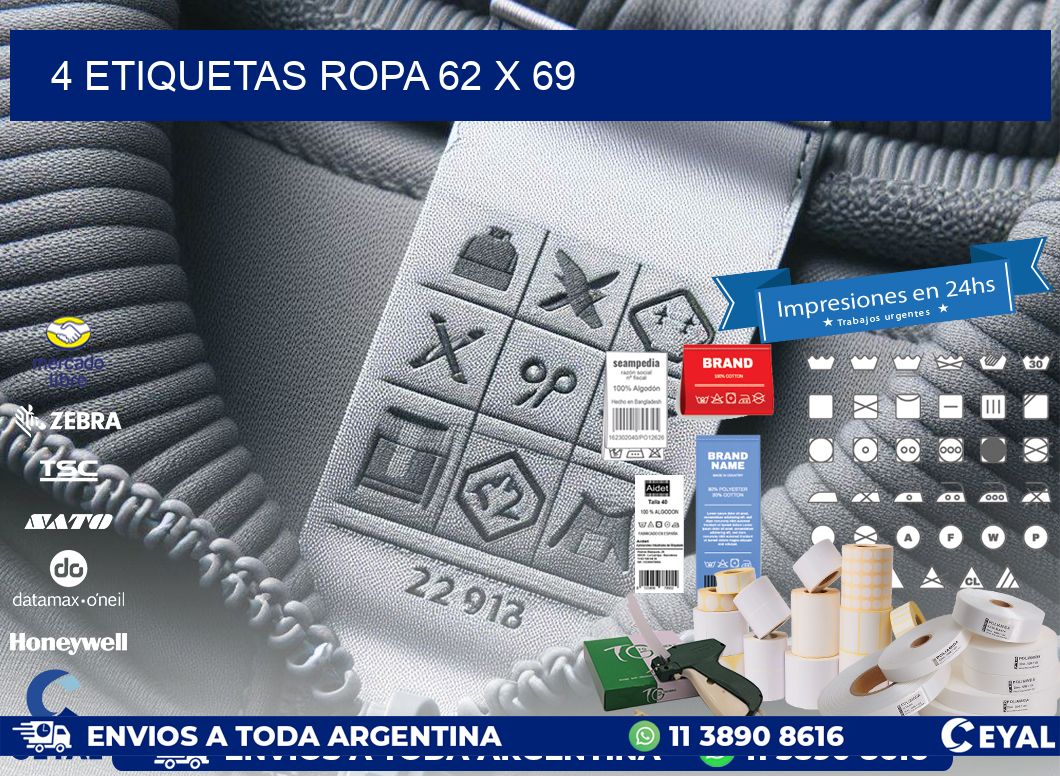 4 ETIQUETAS ROPA 62 x 69