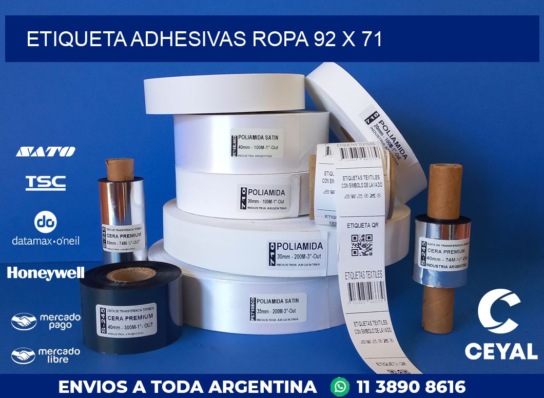 ETIQUETA ADHESIVAS ROPA 92 x 71