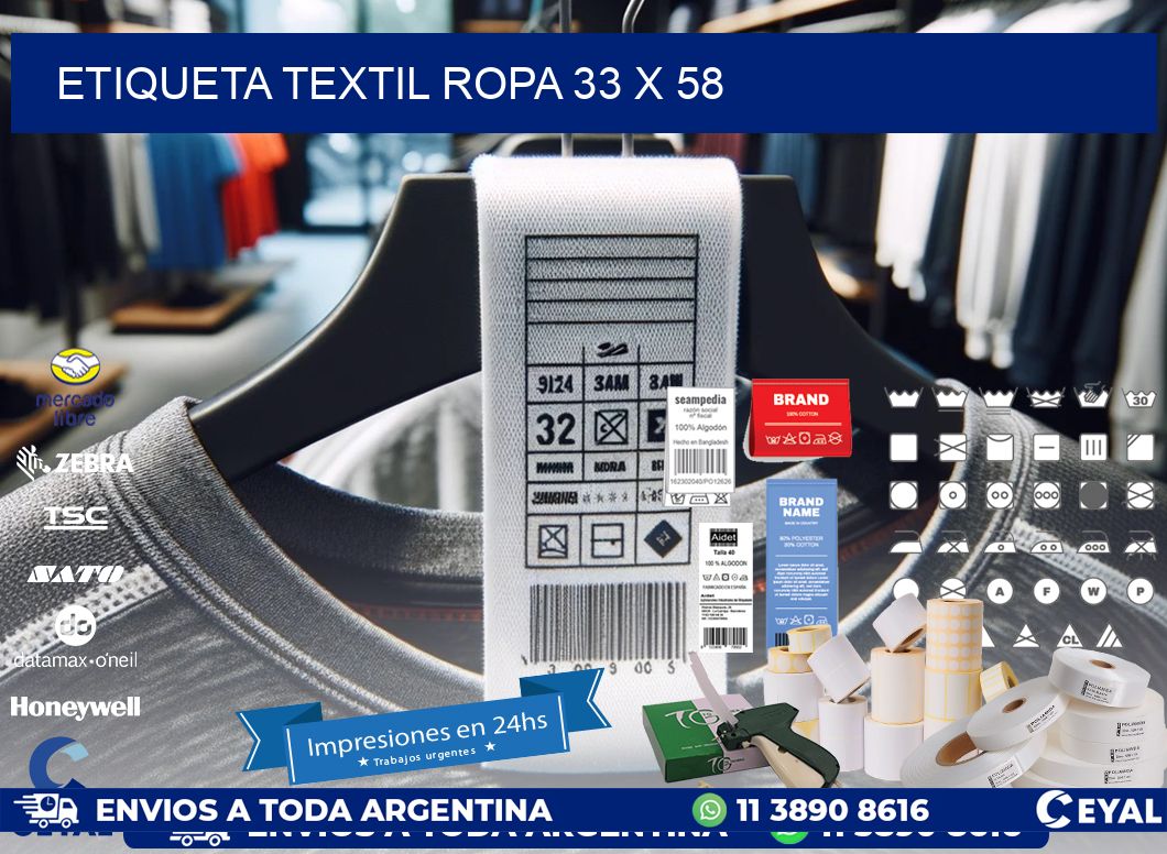 ETIQUETA TEXTIL ROPA 33 x 58