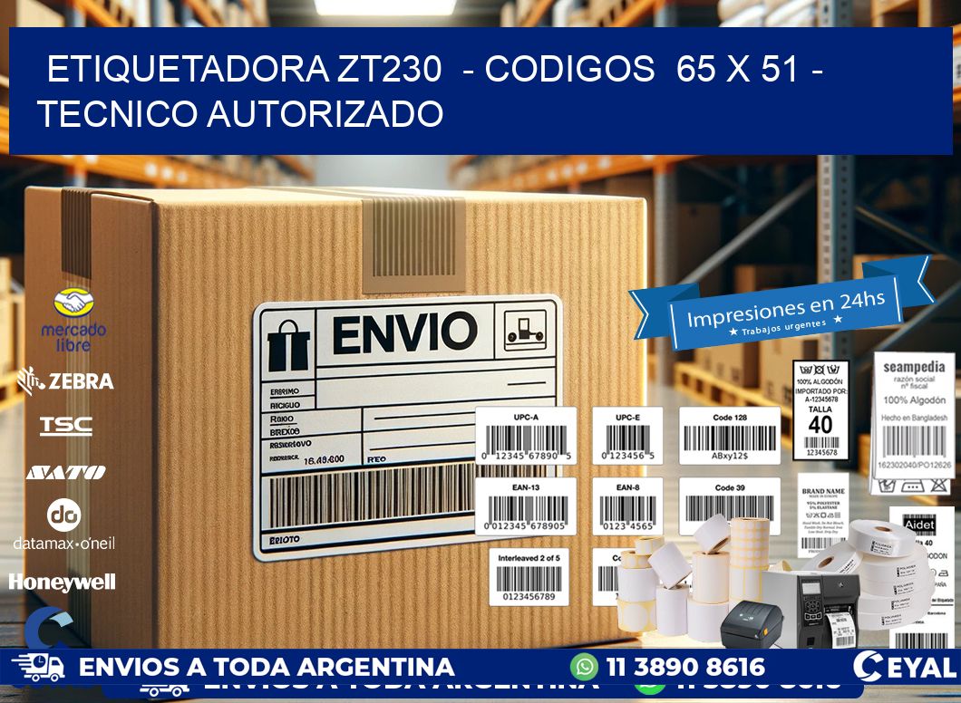 ETIQUETADORA ZT230  - CODIGOS  65 x 51 - TECNICO AUTORIZADO