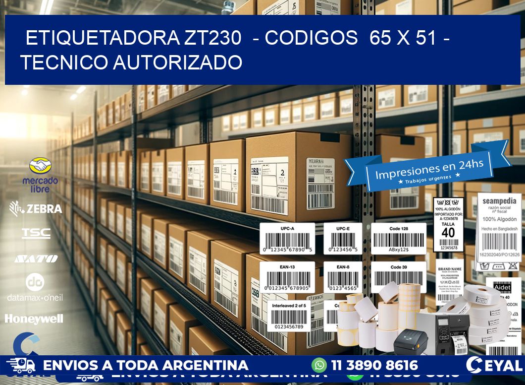 ETIQUETADORA ZT230  - CODIGOS  65 x 51 - TECNICO AUTORIZADO