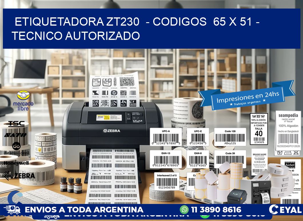 ETIQUETADORA ZT230  - CODIGOS  65 x 51 - TECNICO AUTORIZADO