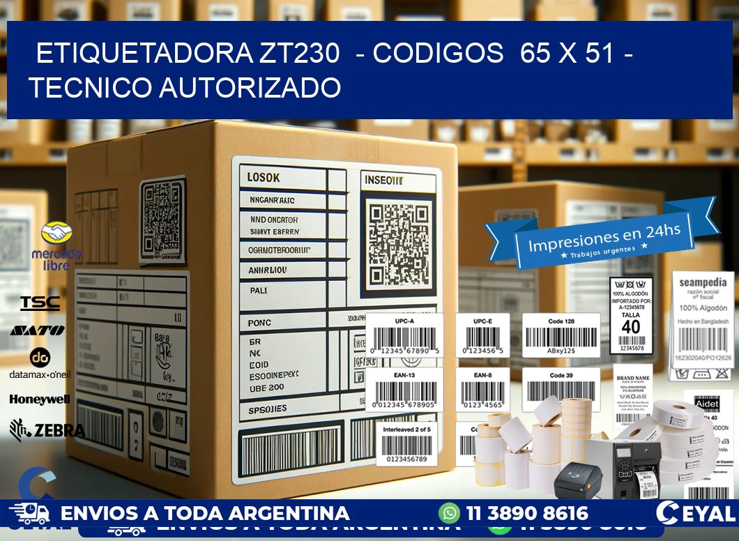 ETIQUETADORA ZT230  – CODIGOS  65 x 51 – TECNICO AUTORIZADO