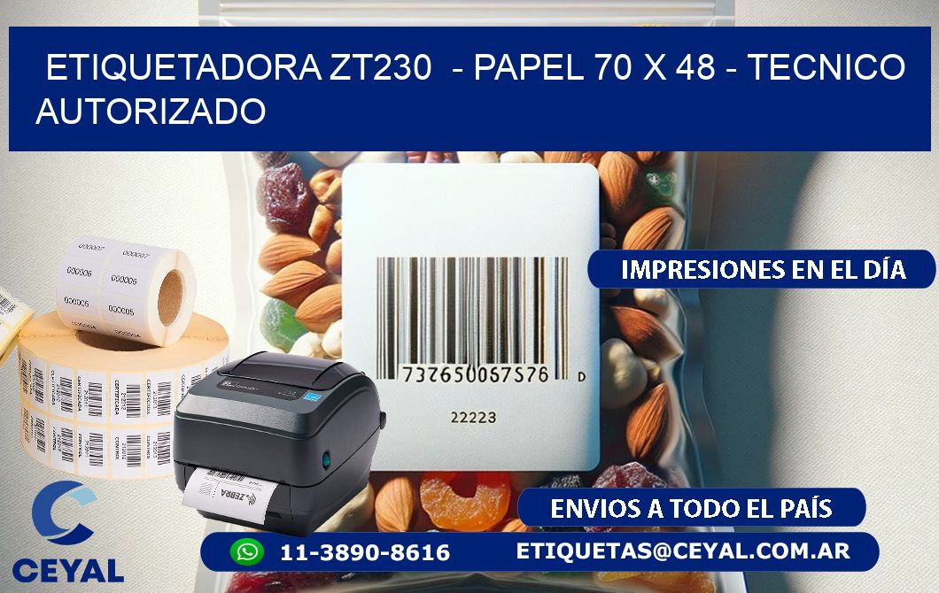 ETIQUETADORA ZT230  - PAPEL 70 x 48 - TECNICO AUTORIZADO