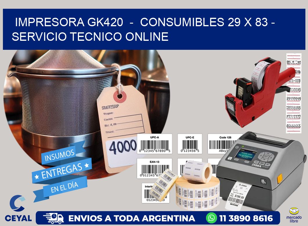 IMPRESORA GK420  -  CONSUMIBLES 29 x 83 - SERVICIO TECNICO ONLINE