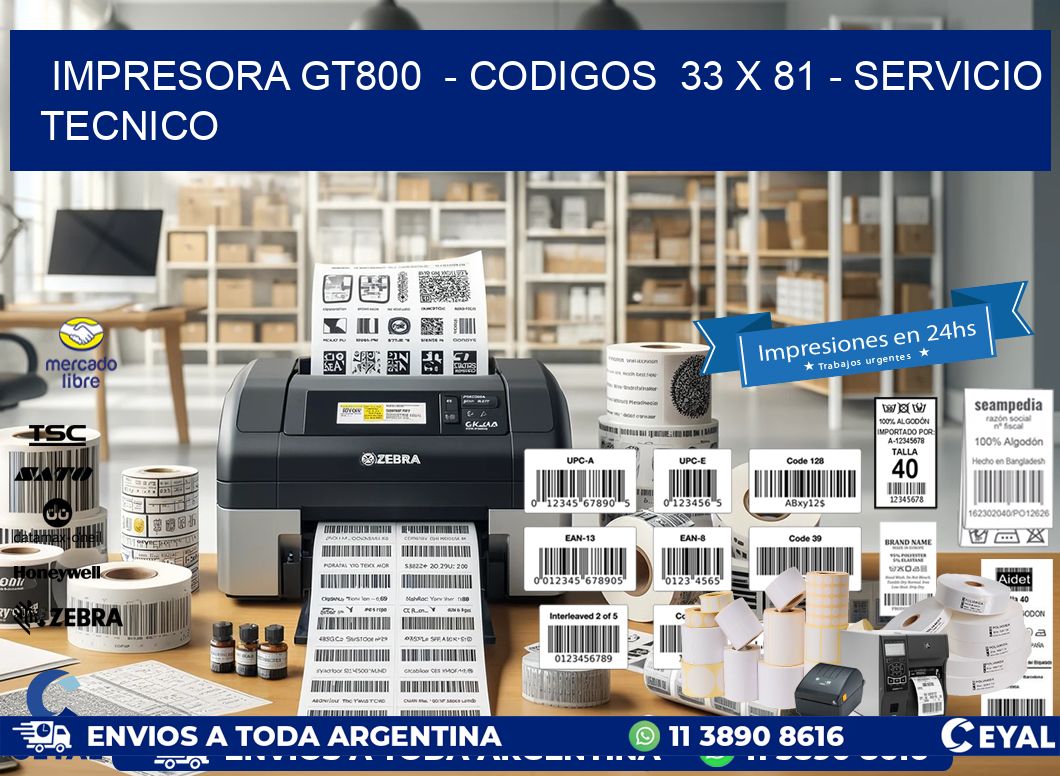 IMPRESORA GT800  - CODIGOS  33 x 81 - SERVICIO TECNICO