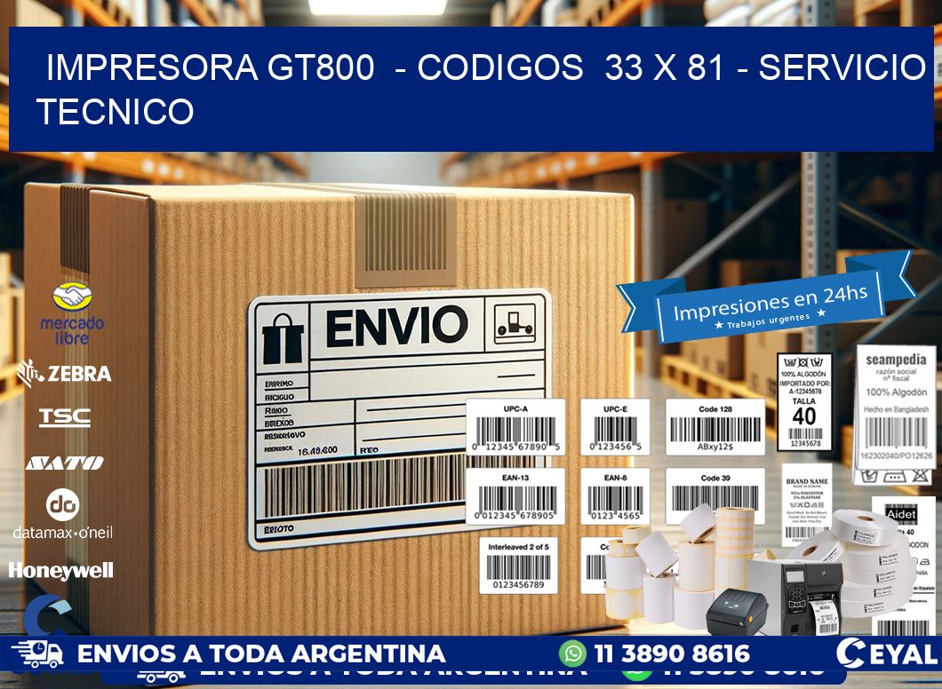 IMPRESORA GT800  – CODIGOS  33 x 81 – SERVICIO TECNICO