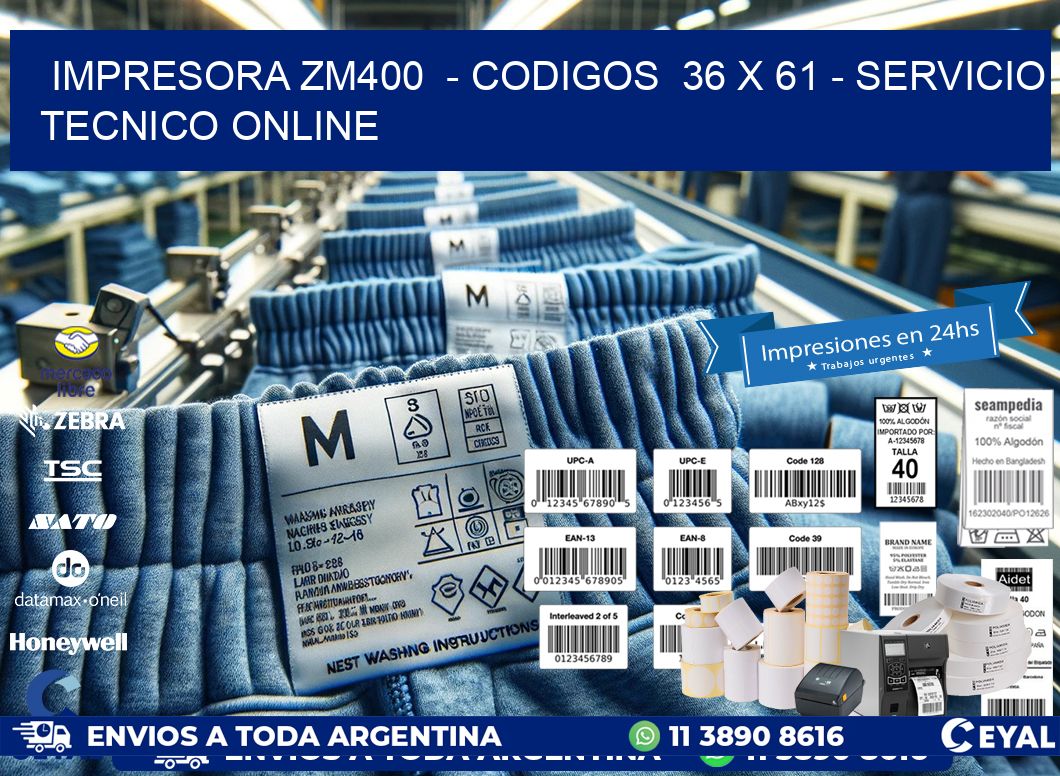 IMPRESORA ZM400  - CODIGOS  36 x 61 - SERVICIO TECNICO ONLINE