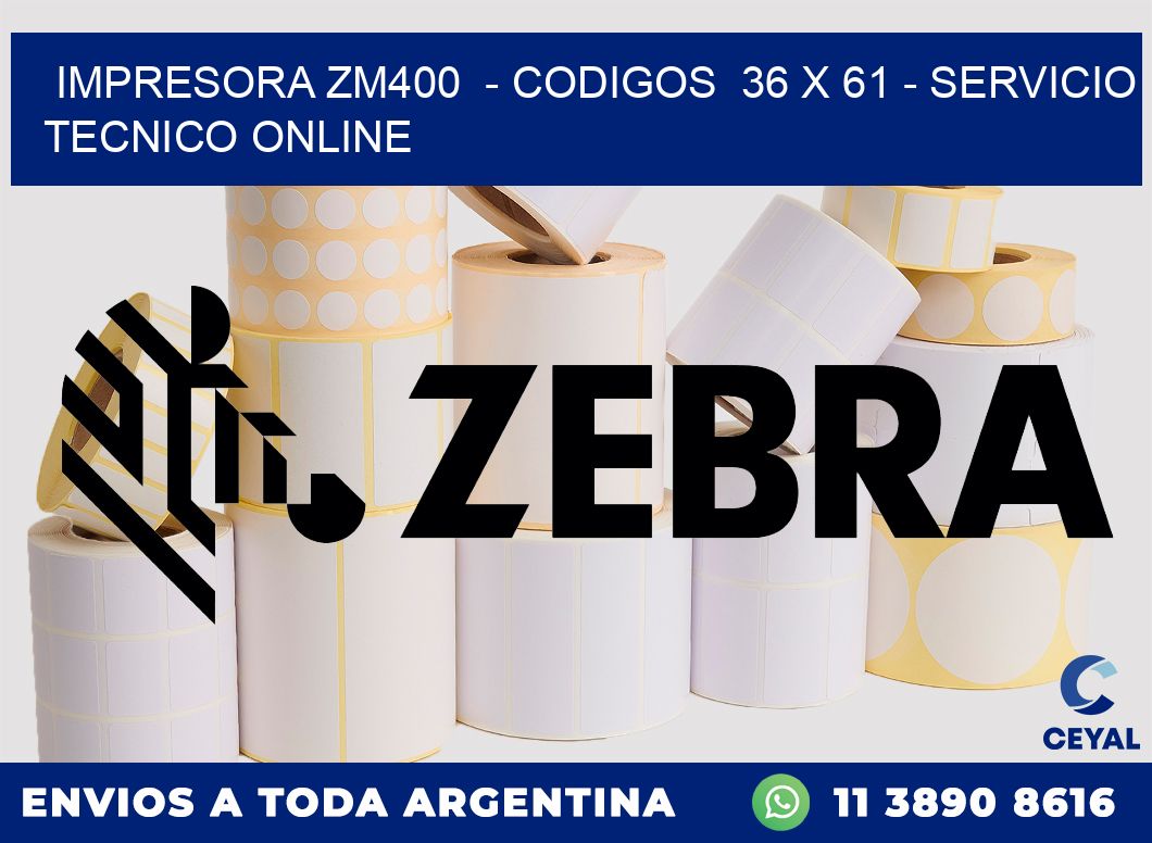 IMPRESORA ZM400  - CODIGOS  36 x 61 - SERVICIO TECNICO ONLINE