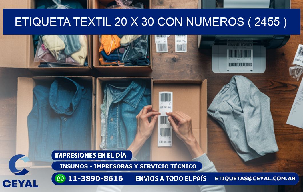 ETIQUETA TEXTIL 20 X 30 CON NUMEROS ( 2455 )