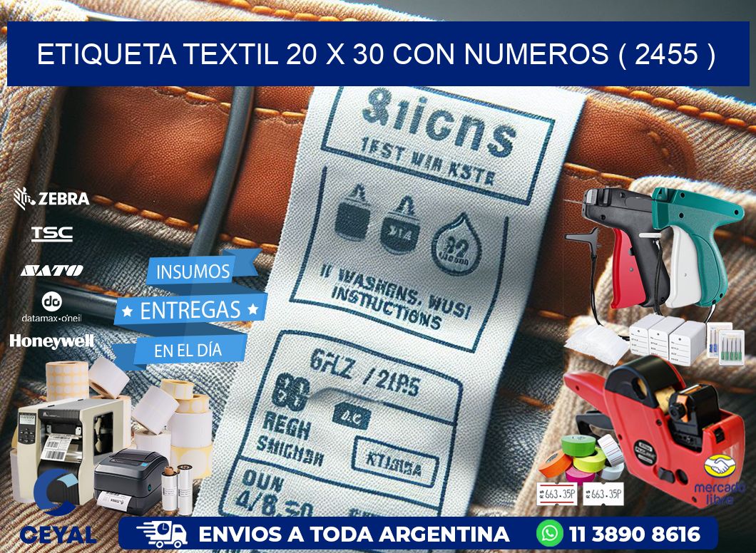 ETIQUETA TEXTIL 20 X 30 CON NUMEROS ( 2455 )