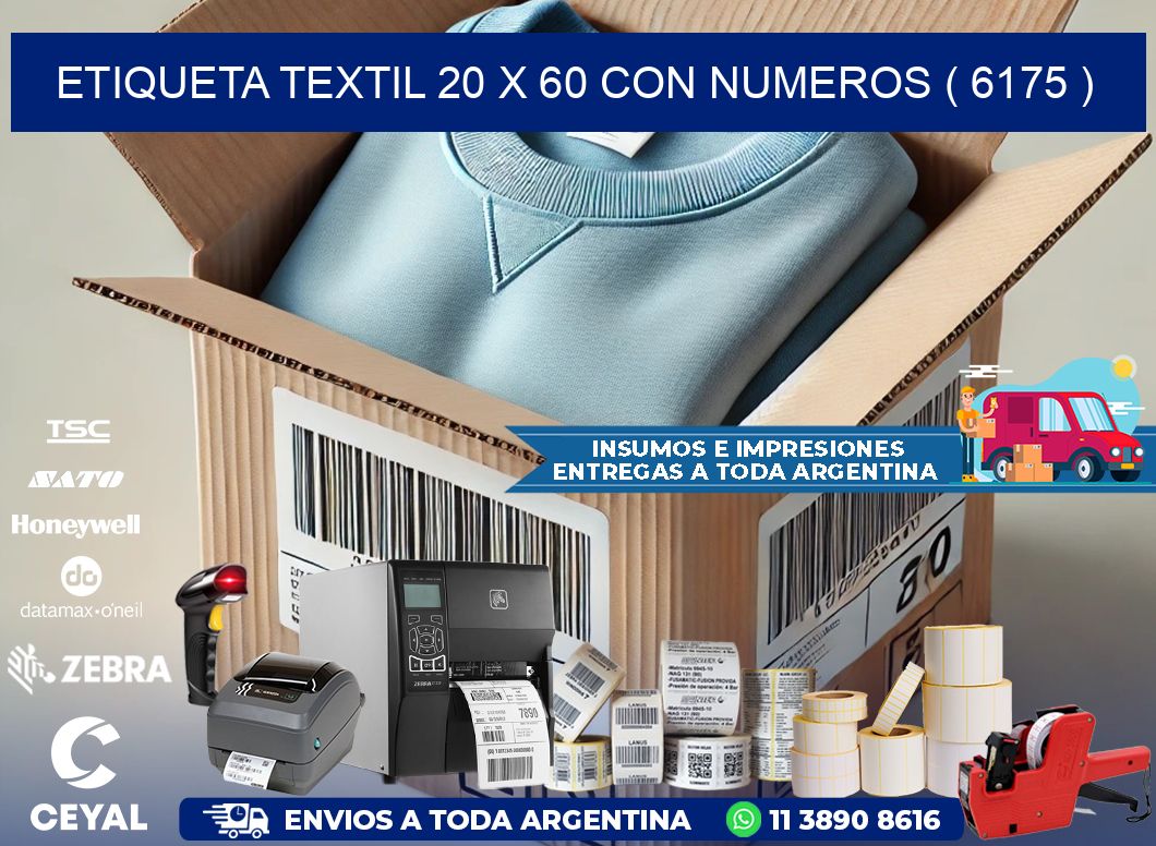 ETIQUETA TEXTIL 20 X 60 CON NUMEROS ( 6175 )