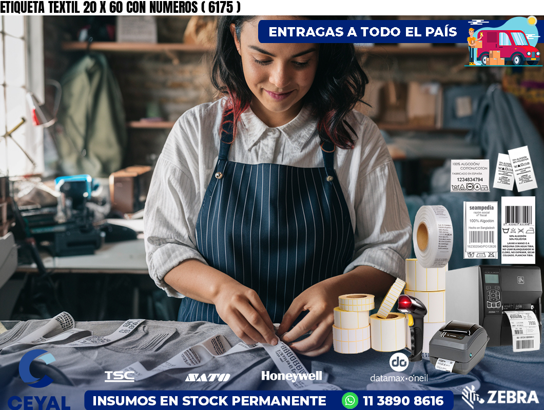 ETIQUETA TEXTIL 20 X 60 CON NUMEROS ( 6175 )
