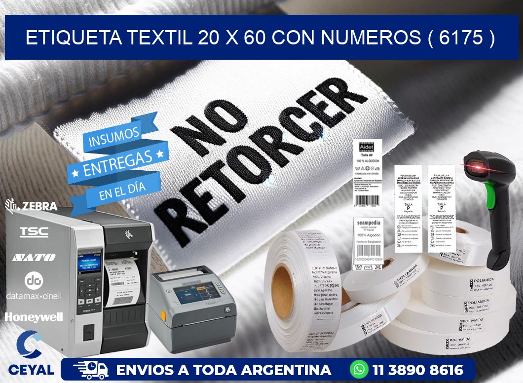 ETIQUETA TEXTIL 20 X 60 CON NUMEROS ( 6175 )