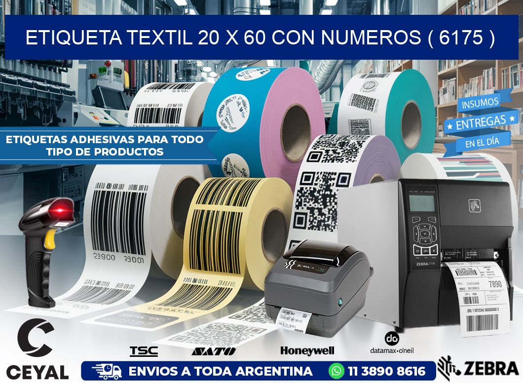 ETIQUETA TEXTIL 20 X 60 CON NUMEROS ( 6175 )