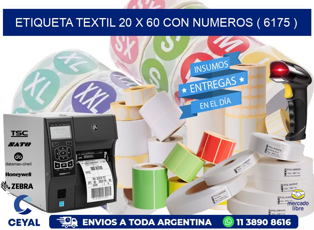 ETIQUETA TEXTIL 20 X 60 CON NUMEROS ( 6175 )