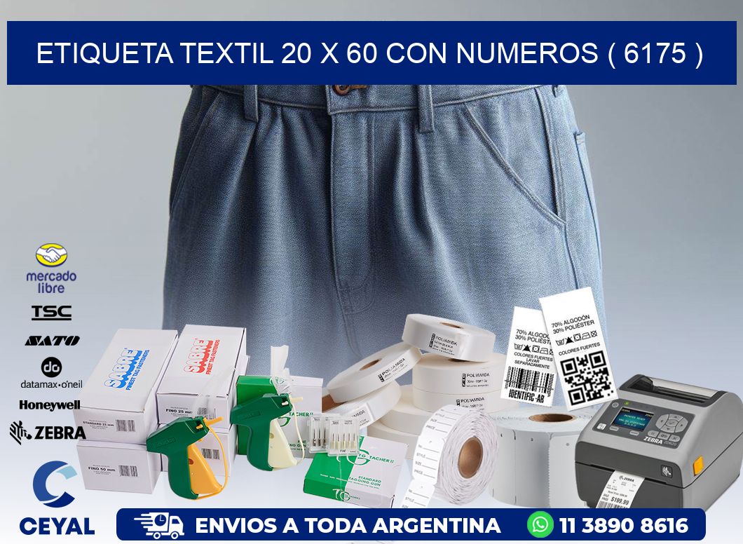 ETIQUETA TEXTIL 20 X 60 CON NUMEROS ( 6175 )