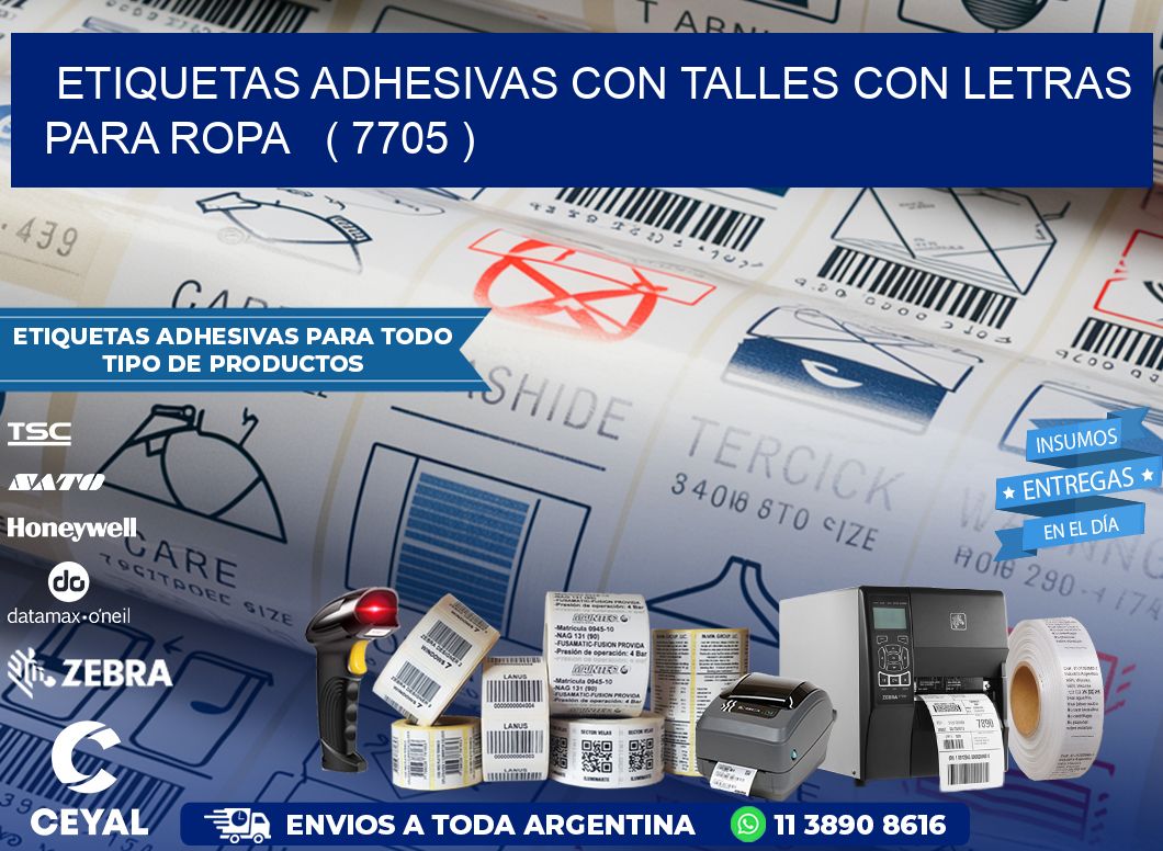 ETIQUETAS ADHESIVAS CON TALLES CON LETRAS PARA ROPA   ( 7705 )