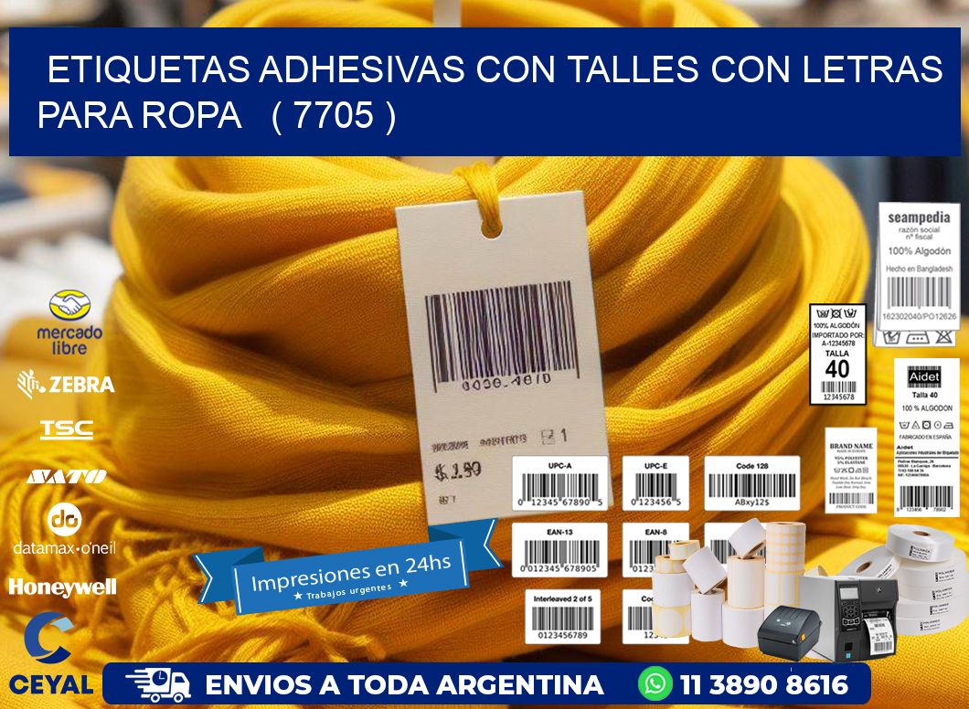 ETIQUETAS ADHESIVAS CON TALLES CON LETRAS PARA ROPA   ( 7705 )