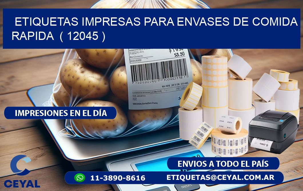 ETIQUETAS IMPRESAS PARA ENVASES DE COMIDA RAPIDA  ( 12045 )